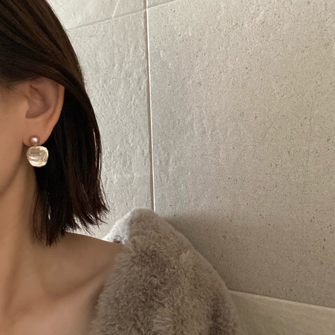 k18 natural  white pearl twin ピアス - hikari pearl.