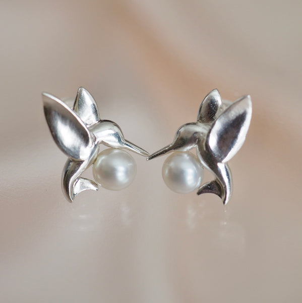 silver hummingbird  pearl ピアス - hikari pearl.