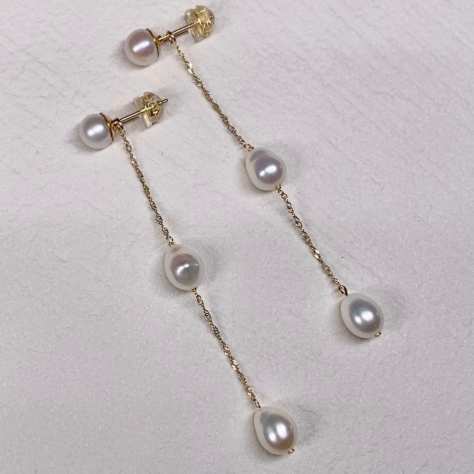 k10 chain 3 pearl station ピアス　イヤリング - hikari pearl.