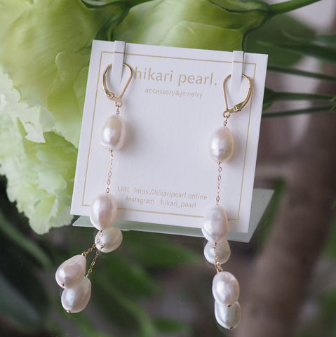3  pearl Fresh water station french hook ピアス　 - hikari pearl.