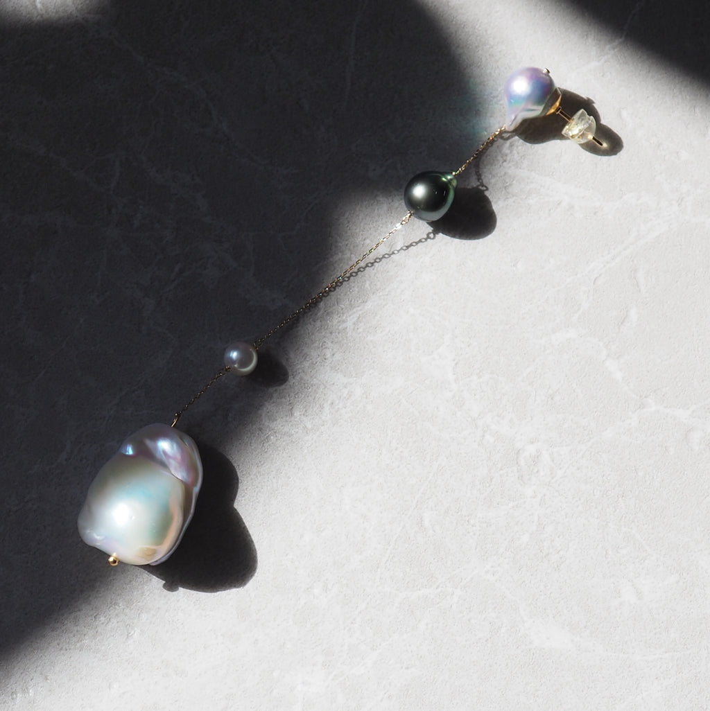 k10 Blue Akoya Tahiti  Fresh water stations long ピアス　イヤリング - hikari pearl.