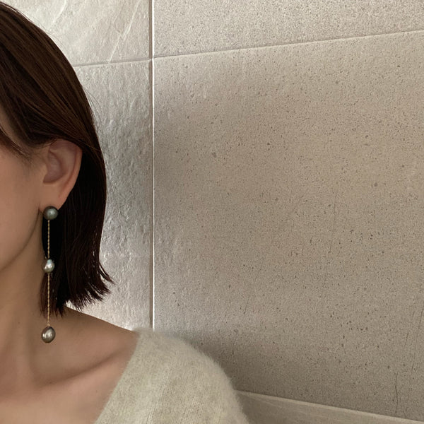 k18 3 stations Tahiti  long ピアス - hikari pearl.