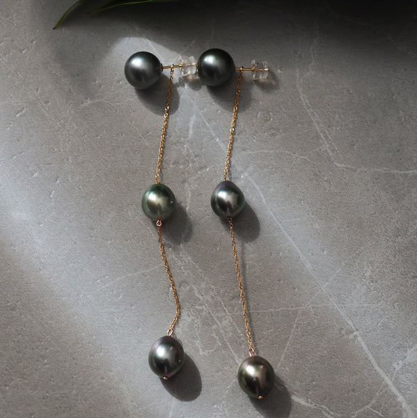 k18 3 stations Tahiti  long ピアス - hikari pearl.