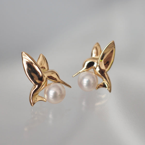 k18  Akoya  pearl hummingbird ピアス - hikari pearl.