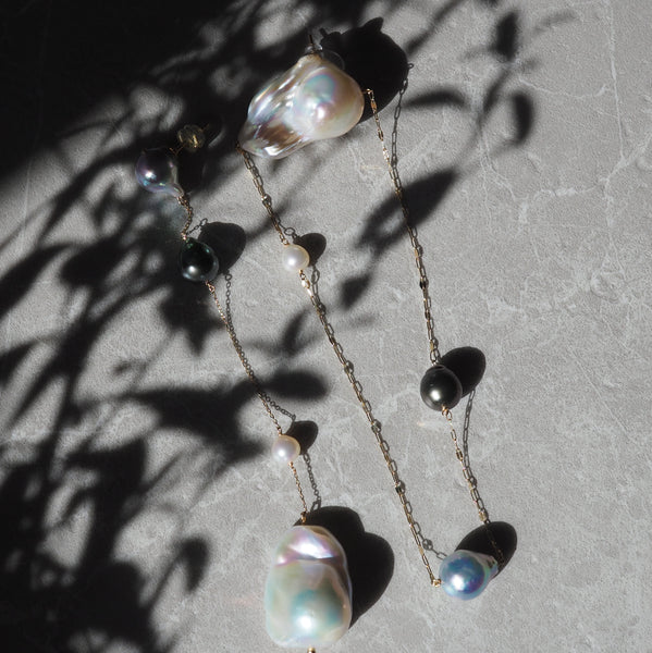 k10 Blue Akoya Tahiti  Fresh water stations long ピアス　イヤリング - hikari pearl.