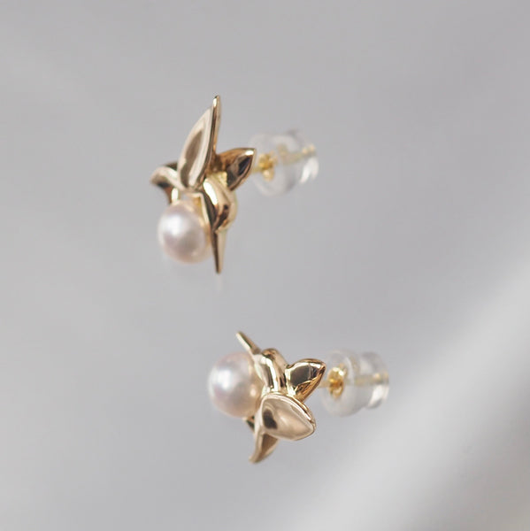 k18  Akoya  pearl hummingbird ピアス - hikari pearl.