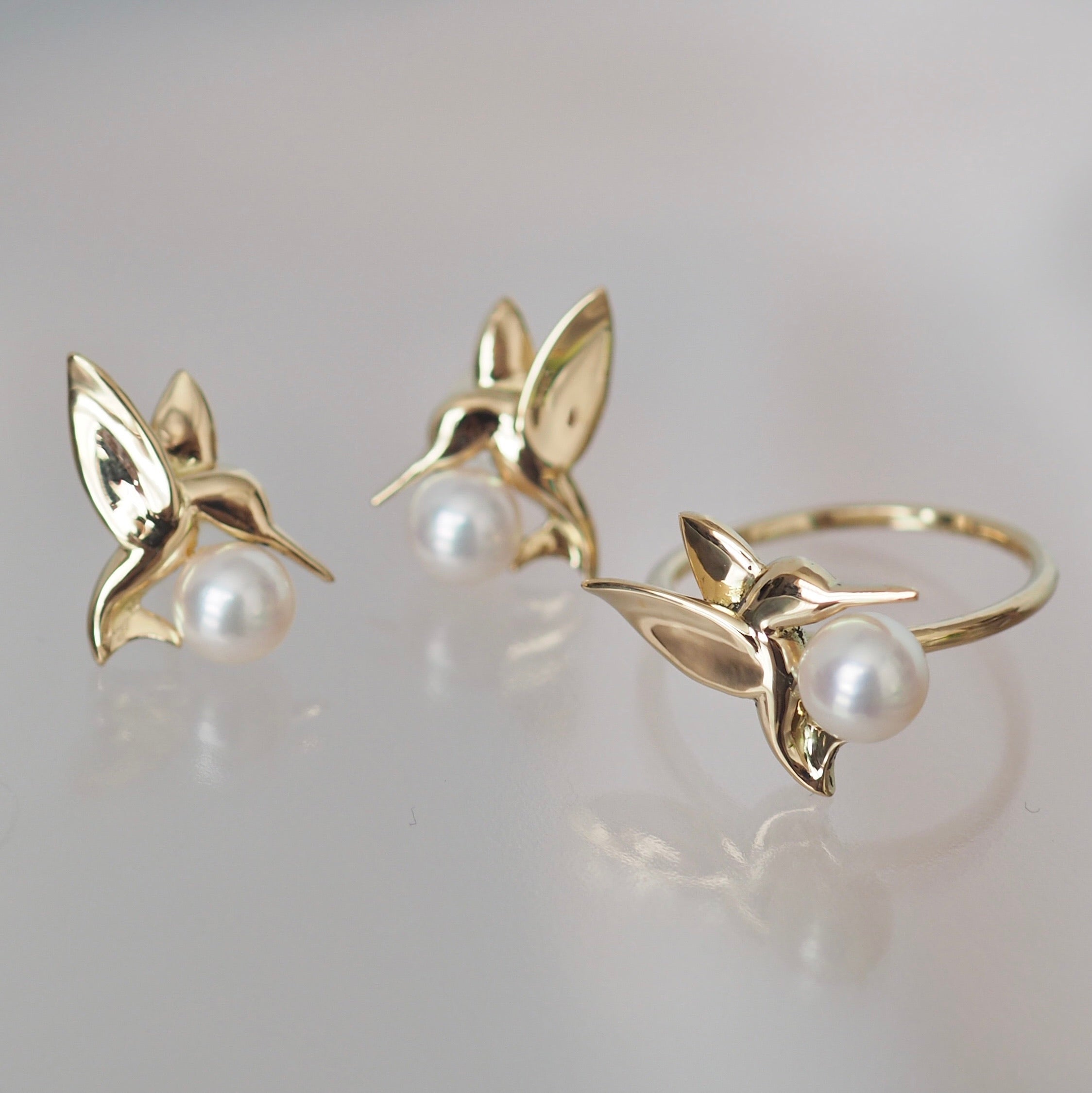 k18 Akoya  pearl hummingbird リング - hikari pearl.