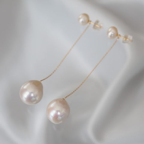 k18 teardrop Fresh water ピアス　イヤリング - hikari pearl.