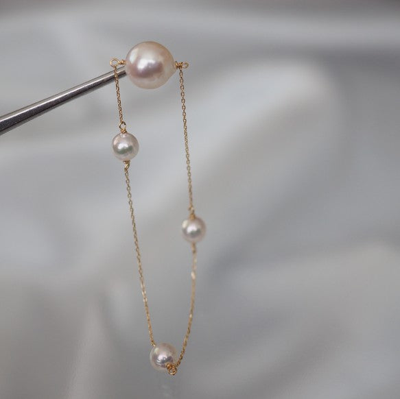 k18 Akoya pearl station Circle ピアス イヤリング - hikari pearl.